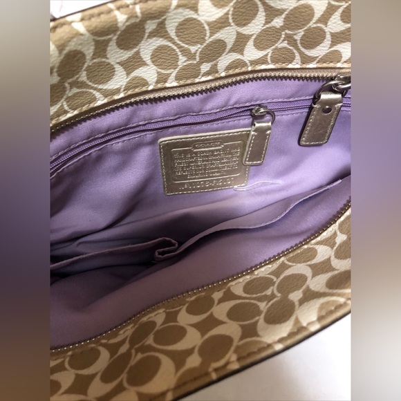 COACH Heritage Signature Stripe Gold Tote Double Handle Handbag Purse - Picture 15 of 16